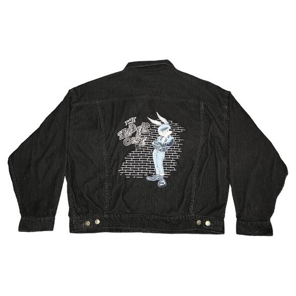 Looney Tunes Black Corduroy “The Wilder One” Bugs Bunny Jacket - XL - Picture 2 of 10
